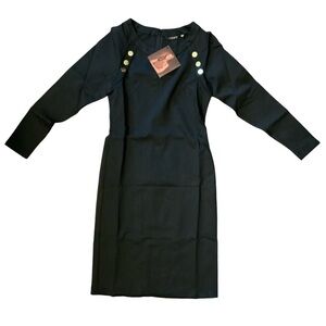 NWT Inman Womens XS‎ Black Dress Gold Button Accents Rayon/Poly/Spandex